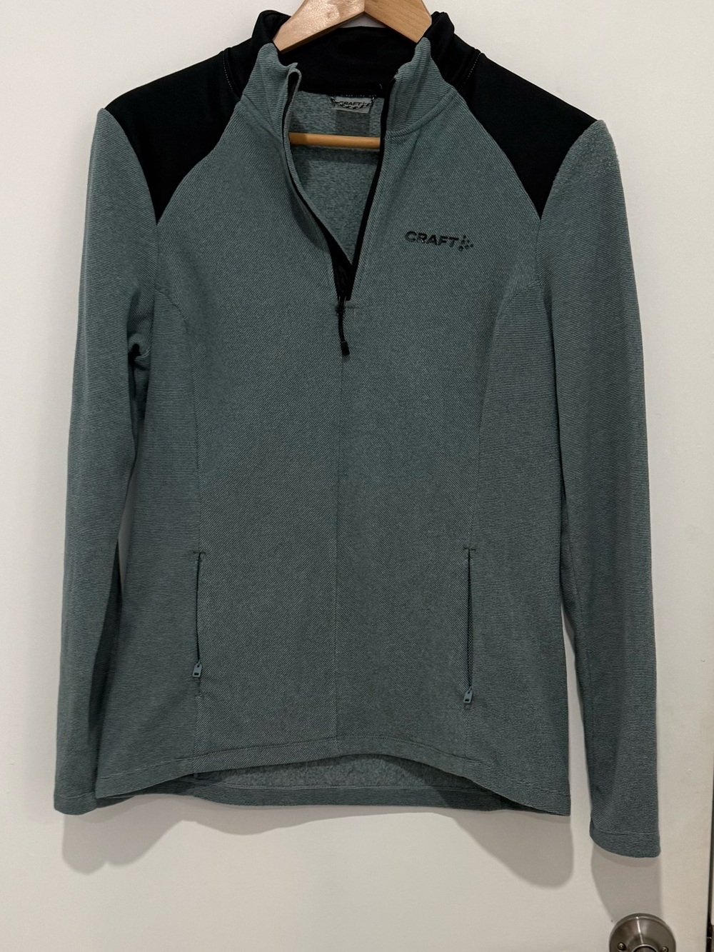 CRAFT Core Edge Thermal Midlayer Women’s 1/2 Zip Fleece Pullover Green Black Sz